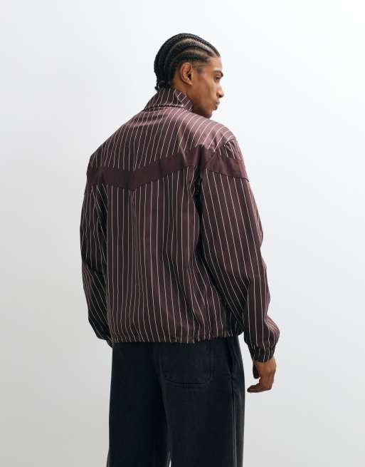 Liquor N Poker boxy pinstripe track jacket in chocolate brown, 4 of 5