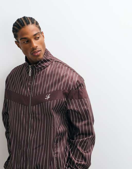 Liquor N Poker boxy pinstripe track jacket in chocolate brown, 5 of 5