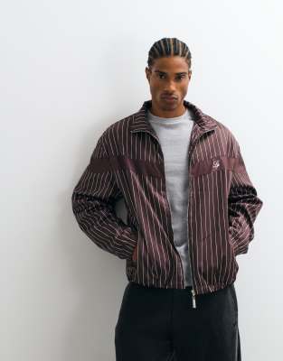 Liquor N Poker boxy pinstriped track jacket in chocolate brown | ASOS