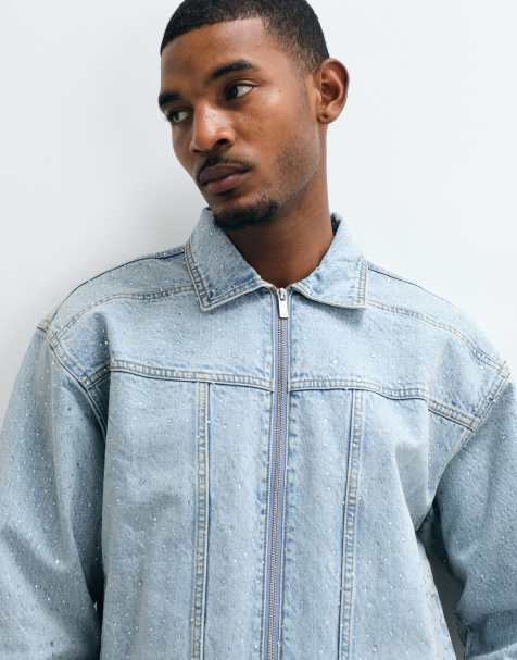 Liquor N Poker boxy rhinestone detail denim jacket in vintage wash (part of a set) - view 1