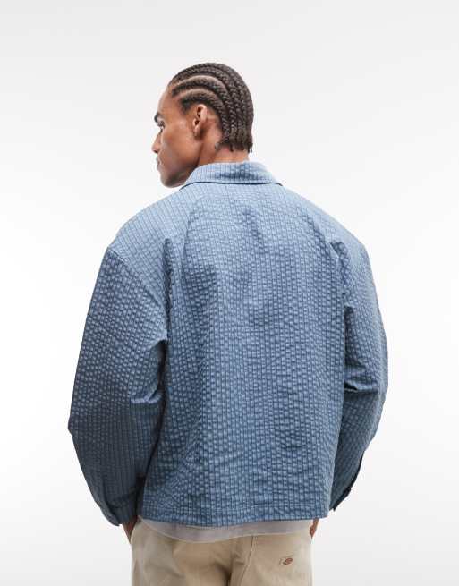 Liquor N Poker boxy shirt in blue micro plaid, 3 of 5
