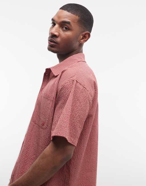 Liquor N Poker boxy shirt in red micro plaid, 5 of 5