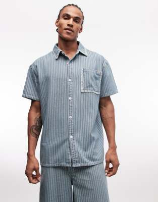 Liquor N Poker Boxy Shirt With Embroidered Pocket Detailing In Blue