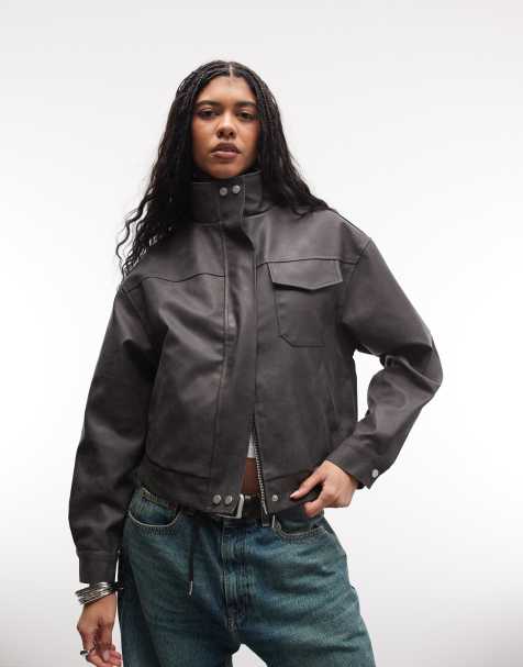 Liquor N Poker boxy textured funnel neck jacket in black