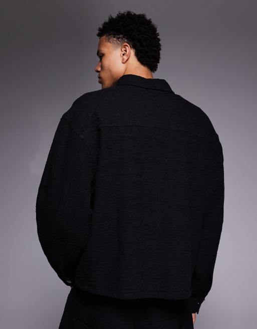 Liquor N Poker boxy textured denim harrington jacket co-ord in black, 3 of 5