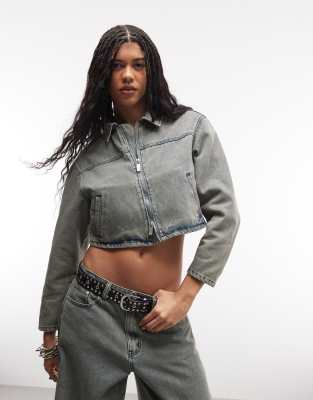 Liquor N Poker Boxy Textured Denim Jacket Co-ord In Blue