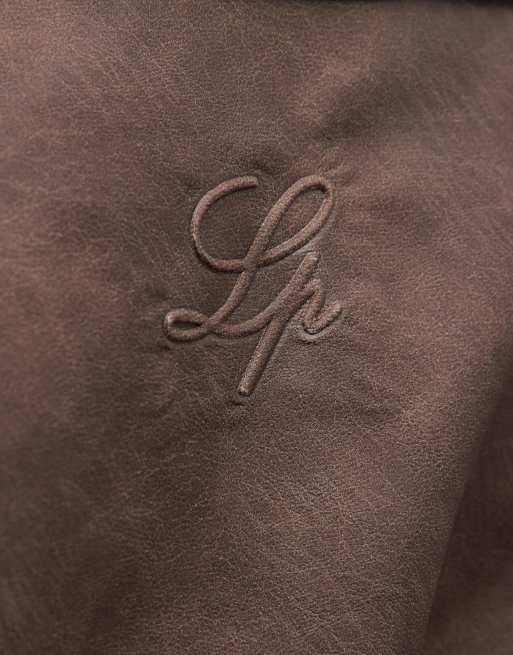 Liquor N Poker boxy textured funnel neck jacket in brown, 3 of 4