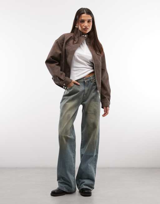 Liquor N Poker boxy textured funnel neck jacket in brown, 4 of 4
