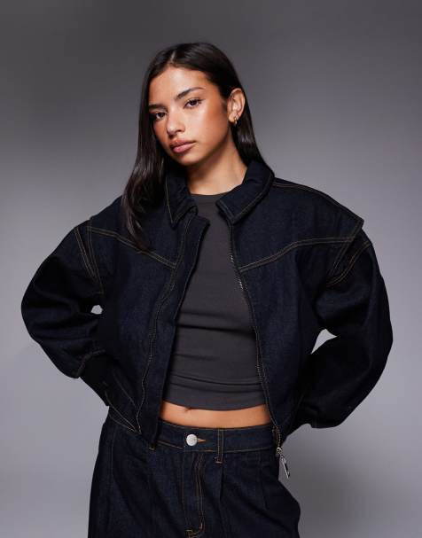 Liquor N Poker boxy zip through denim jacket co-ord in raw indigo