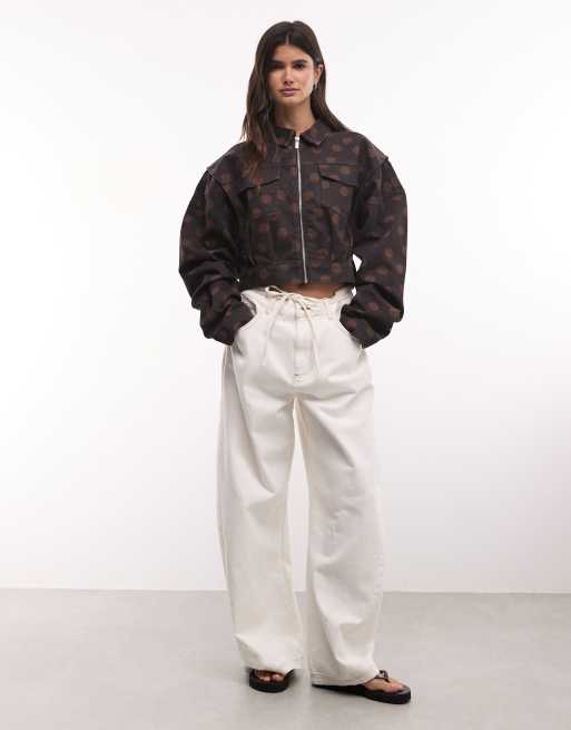 Liquor N Poker boxy zip through denim jacket in chocolate polka dot, 4 of 4