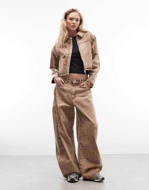 Liquor N Poker boxy zip through denim jacket & jean co-ord in stone - view 1