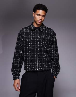 Liquor N Poker Liquor N Poker boxy zip through shirt in black check