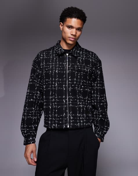 Liquor N Poker boxy zip through shirt in black check - view 1