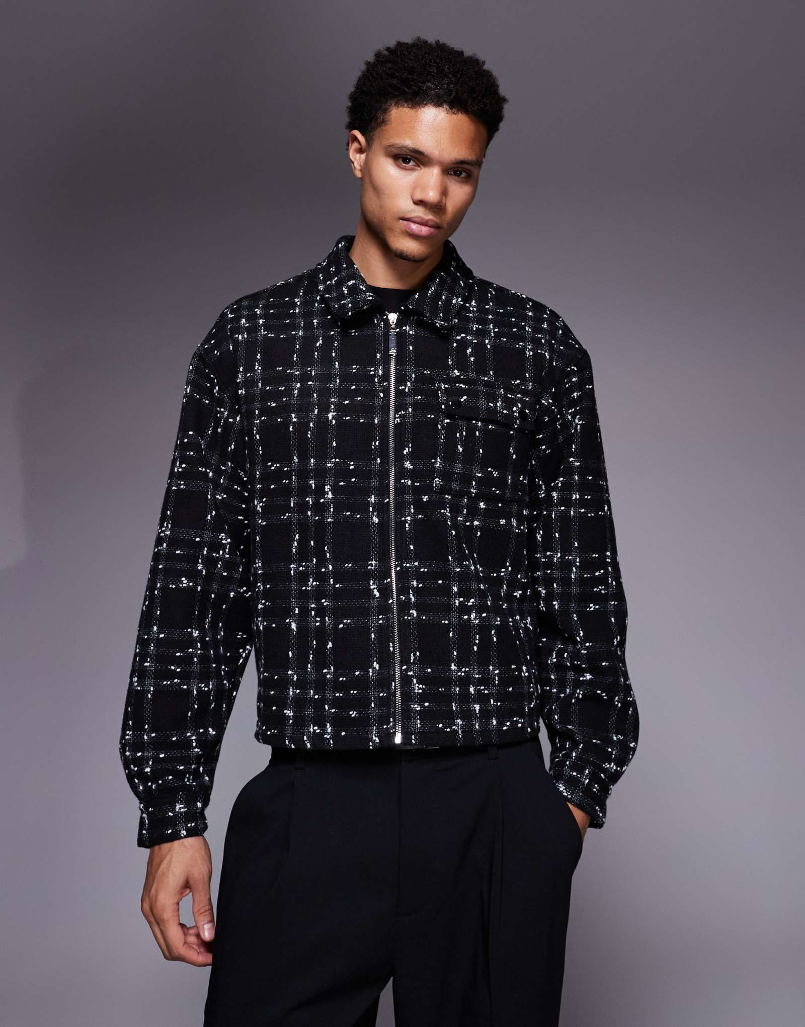 Рубашка свободного покера Liquor N Poker на молнии в черную клетку