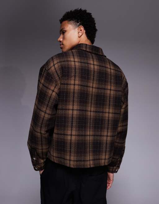 Liquor N Poker boxy zip up shirt in brown plaid | ASOS