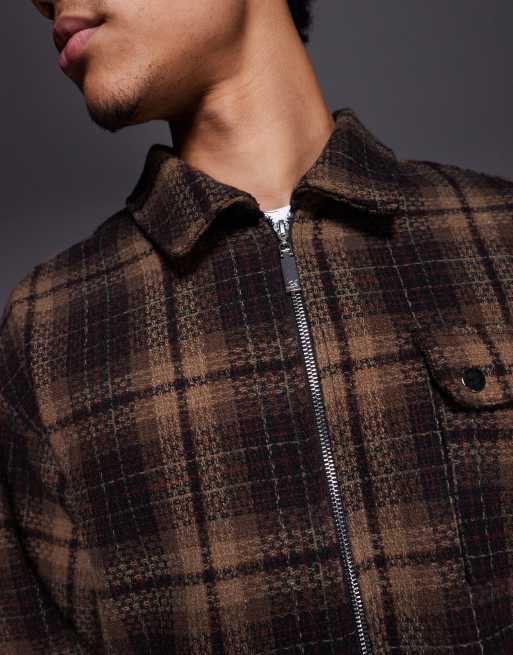 Liquor N Poker boxy zip up shirt in brown plaid | ASOS