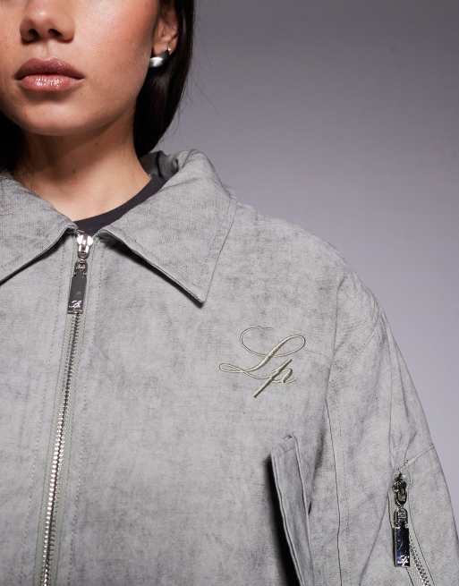 Liquor N Poker - Brun oversized bomber-jakke i nylon, 3 af 4