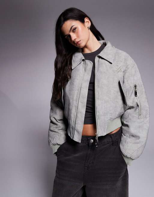 Liquor N Poker - Brun oversized bomber-jakke i nylon, 4 af 4