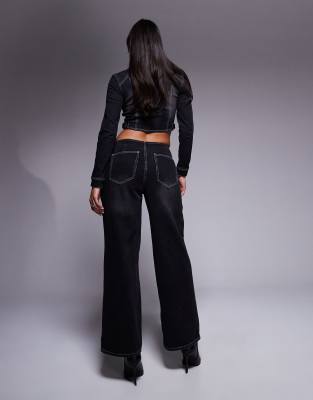 Liquor N Poker Buckle Detail Baggy Jeans With Contrast Stitch Detail In Black