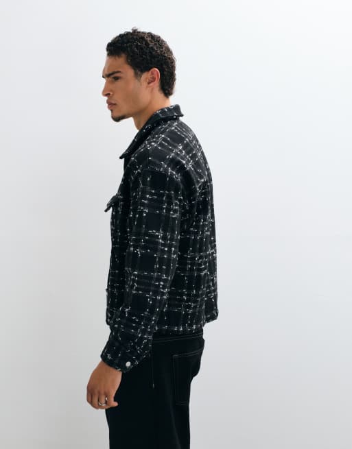 Liquor N Poker camicia a quadri nera con chiusura con zip, 4 di 5