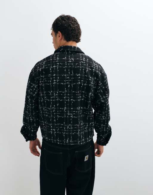 Liquor N Poker camicia a quadri nera con chiusura con zip, 5 di 5