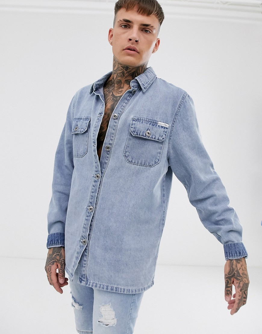 Liquor N Poker - Camicia oversize di jeans lavaggio blu