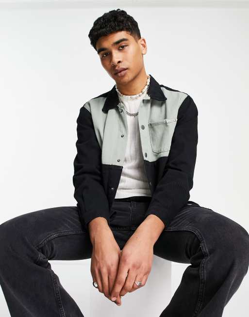 Liquor N Poker - Camicia oversize nera con pannelli in verde in coordinato