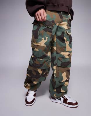 Liquor N Poker Camo Baggy Cargos In Multi