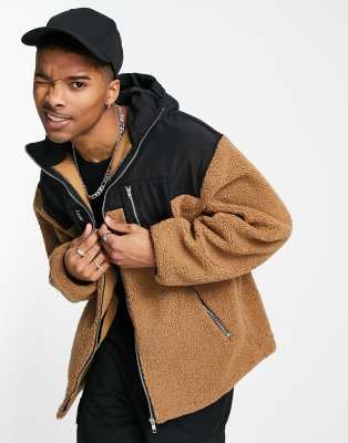 Liquor N Poker coat in beige and black with borg panelling - ASOS Price Checker
