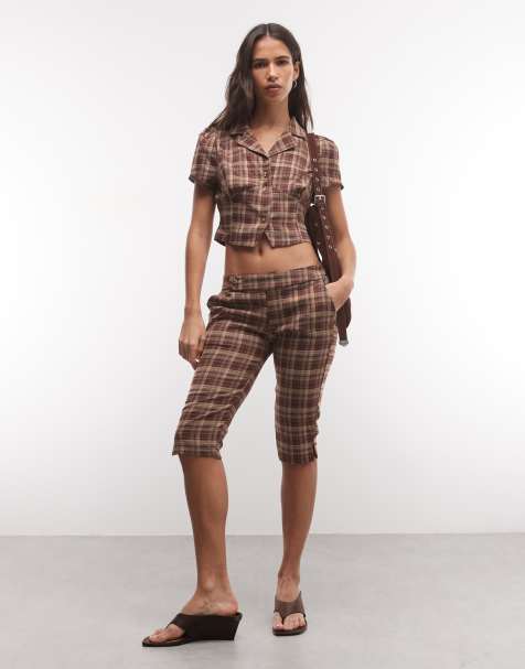 Liquor N Poker capri pant co-ord in burgundy check - view 1