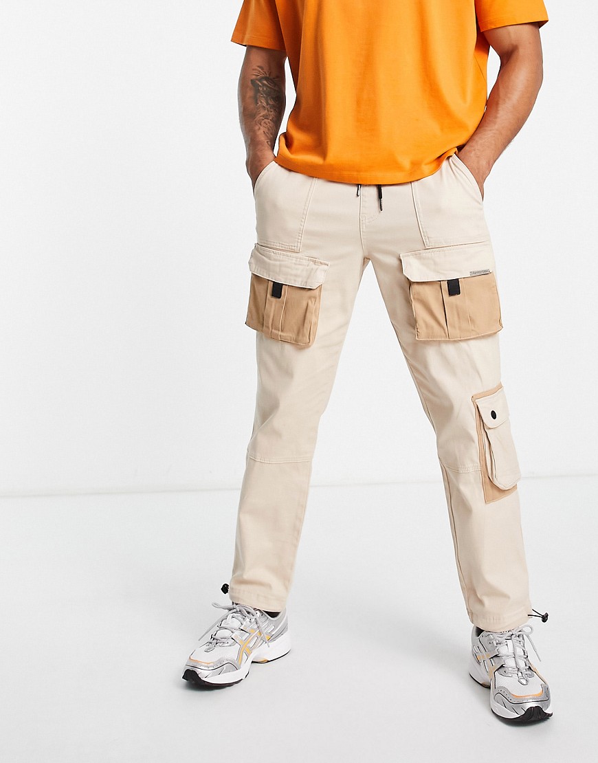Liquor N Poker cargo pants in beige with utility pockets-Neutral