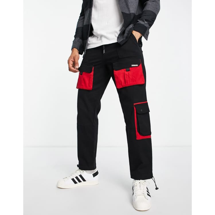 Red black cargo store pants