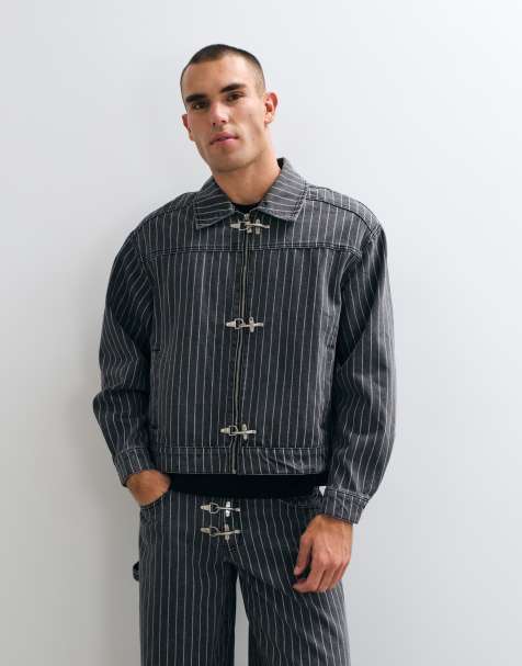 Liquor N Poker - chaqueta harrington con detalle de hebilla del conjunto a rayas antracita - view 1