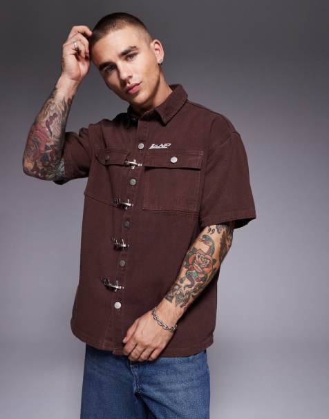Liquor N Poker - Chemise en sergé et denim épais - Marron - view 1