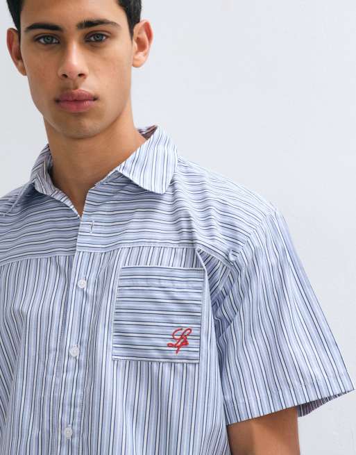 Liquor N Poker chemise rayée à col tailleur bleue, 4 de 5