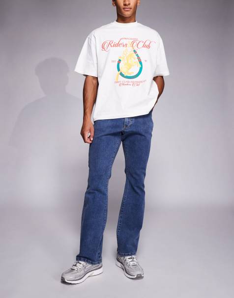 Liquor N Poker stacked slim flare denim jeans in dark wash blue