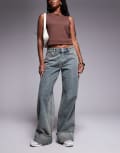 [Liquor N Poker] Liquor N Poker cinch midrise turn-up baggy denim jeans in acid wash blue 8 Acid wash blue