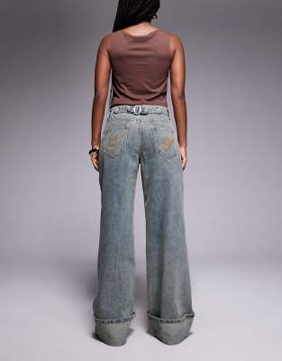 Liquor N Poker Cinch Midrise Turn Up Baggy Denim Jeans