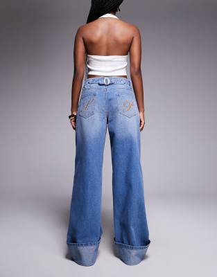 Liquor N Poker Cinch Midrise Turn Up Baggy Denim Jeans