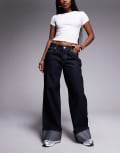 [Liquor N Poker] Liquor N Poker cinch midrise turn-up baggy denim jeans with contrast stitching in darkwash blue 6 Dark wash blue