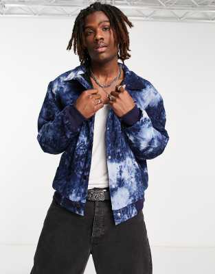 Liquor N Poker co-ord bomber jacket in blue acid wash cord