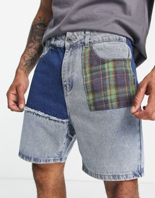 Liquor N Poker co-ord denim shorts in light wash blue with panelling