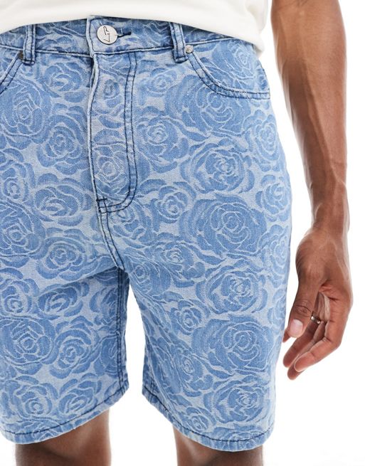 Liquor N Poker co-ord floral jacquard oversized shorts in blue | ASOS