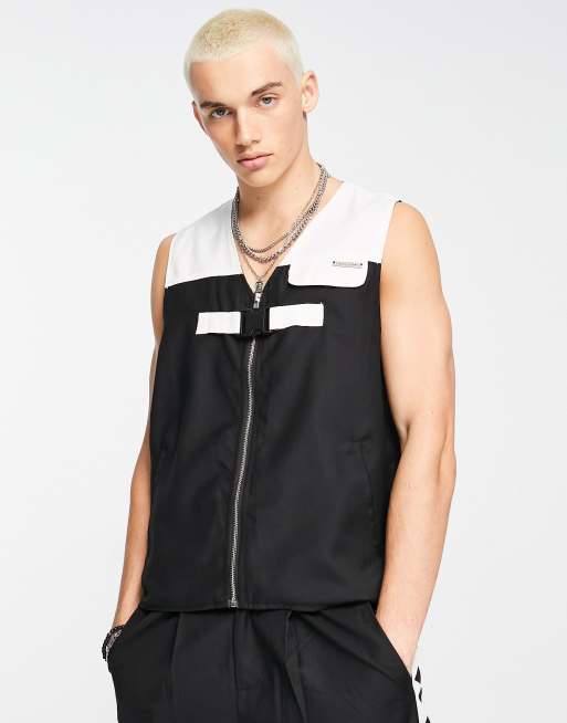Liquor N Poker co-ord gilet in black and white colour blocking