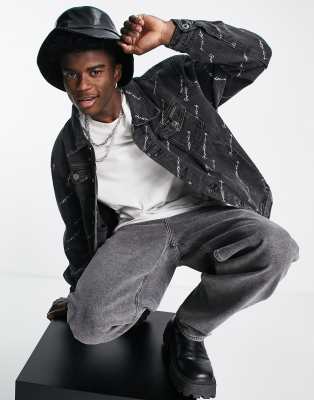 Liquor N Poker co-ord oversized denim jacket in black with motorsport all over print - ASOS Price Checker