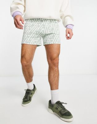 Liquor N Poker co-ord retro shorts in sage green with jacquard print