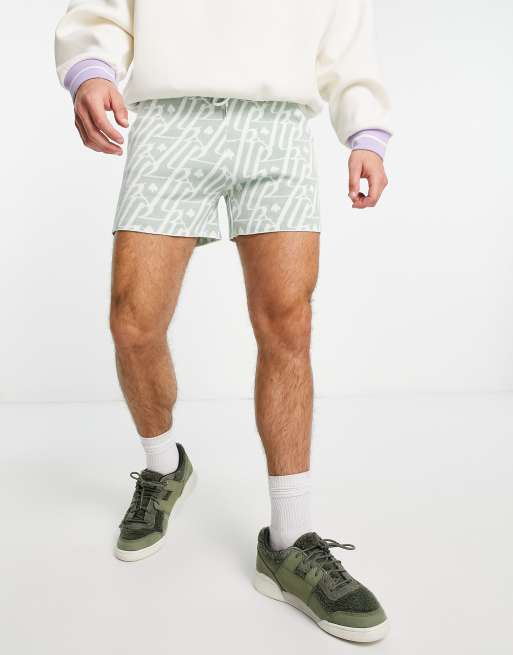 Liquor N Poker co-ord retro shorts in sage green with jacquard print