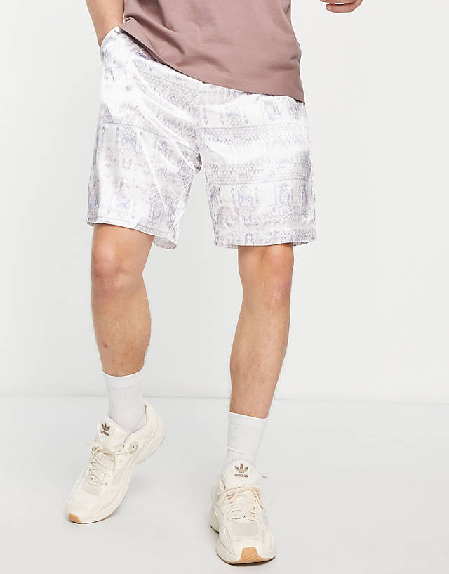 Liquor N Poker - co-ord retro shorts in white with aztec print