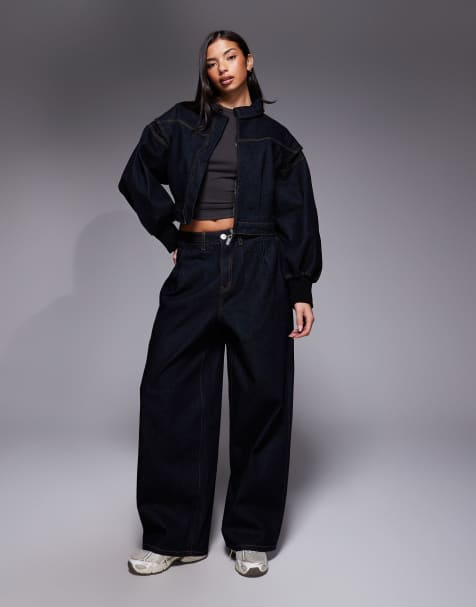 Liquor N Poker - Co-ord set van recht denim jack met rits en jeans in raw indigo - view 1