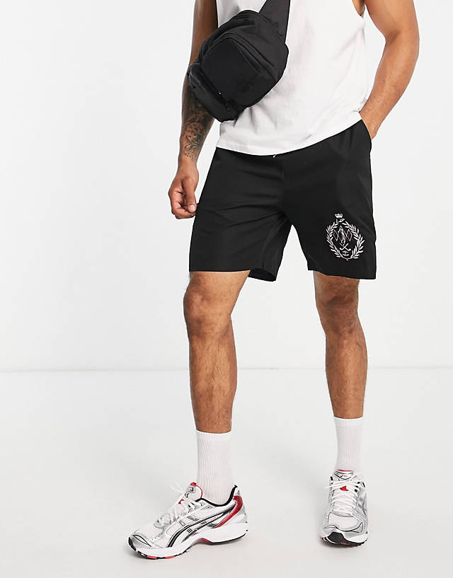 Liquor N Poker - co-ord shorts in black with golf club embroidery